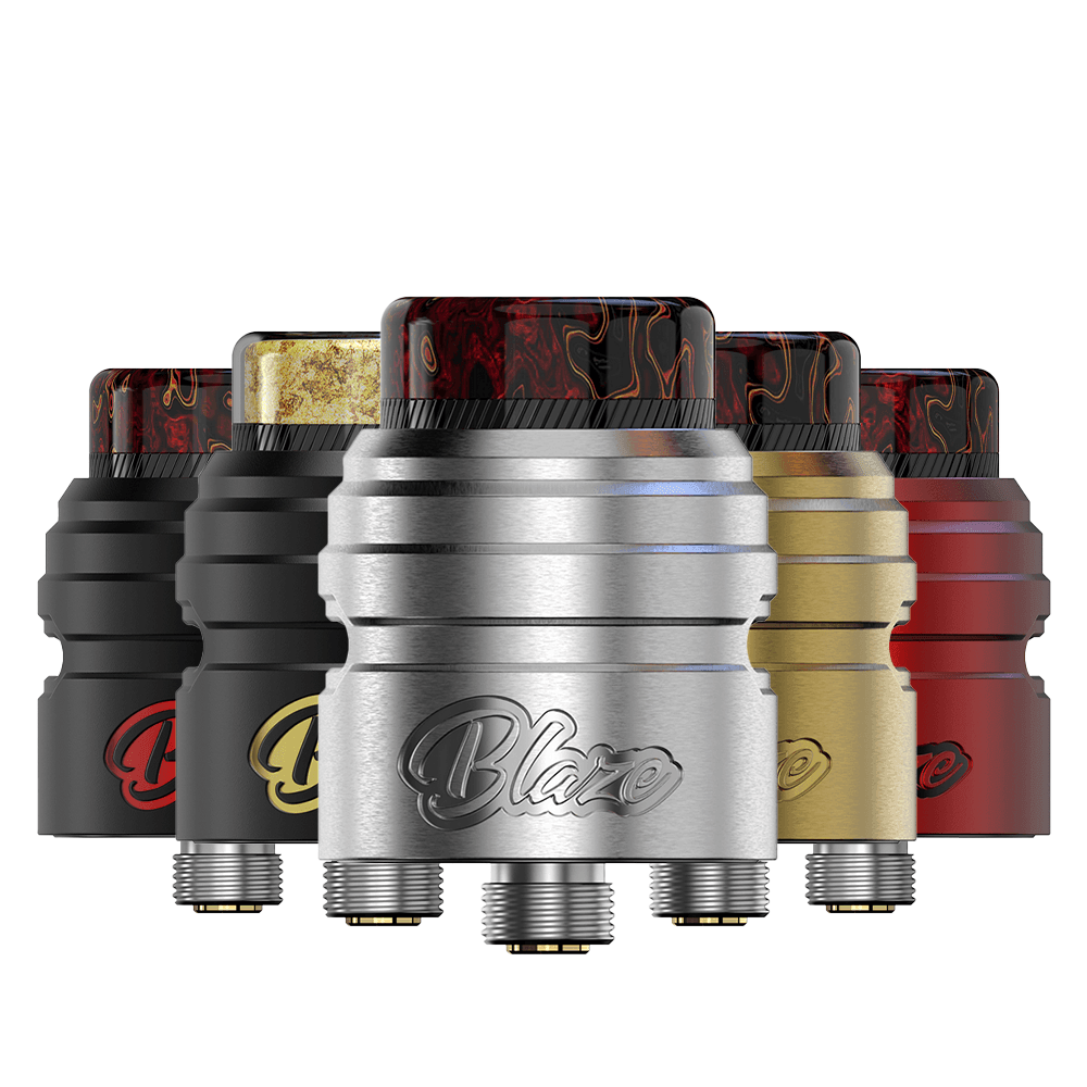 Five Blaze Solo RDA vape atomisers in various colours.