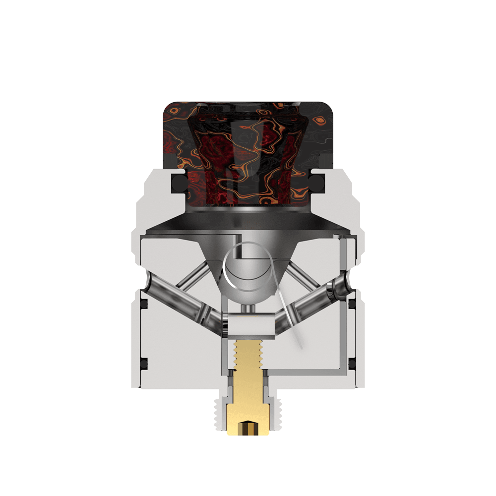 Cross-sectional view of a Blaze Solo RDA with intricate internal design.