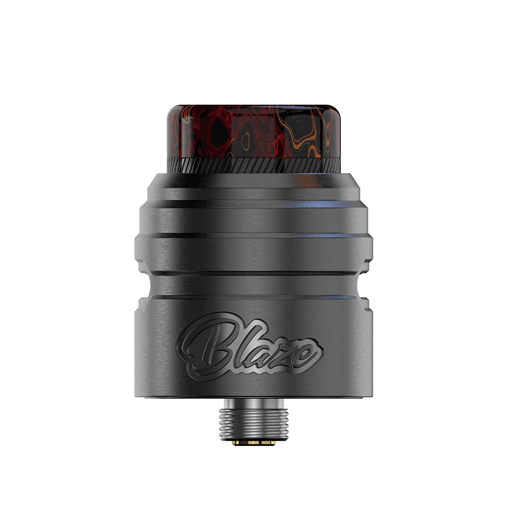 Blaze Solo RDA with a sleek, metallic finish and intricate top design.