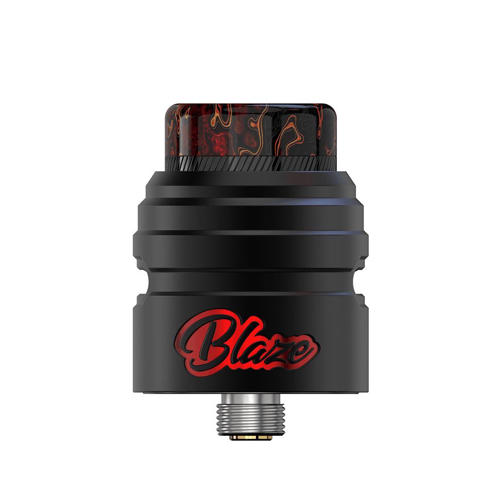 Black Blaze Solo RDA with red logo and textured drip tip.