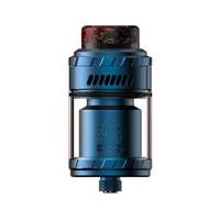 Blue Blaze Solo RTA vape tank with intricate design and colourful drip tip.