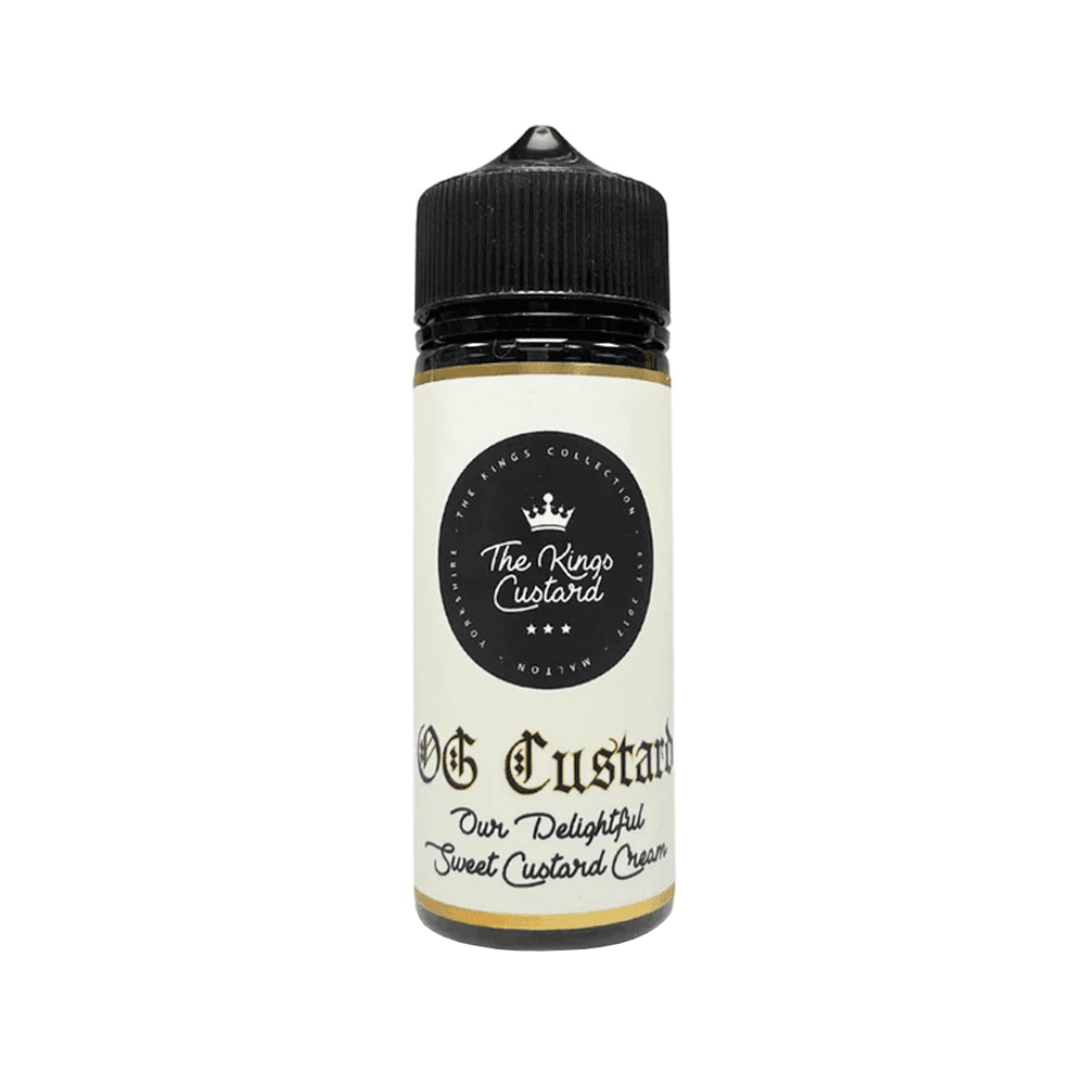 The King's Custard OG Custard 100ml shortfill bottle with black cap.