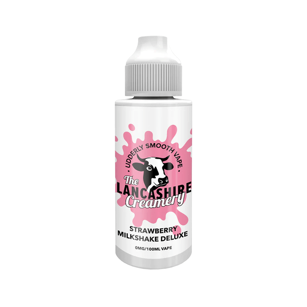 Lancashire Creamery Strawberry Milkshake Deluxe vape juice bottle, 100ml.