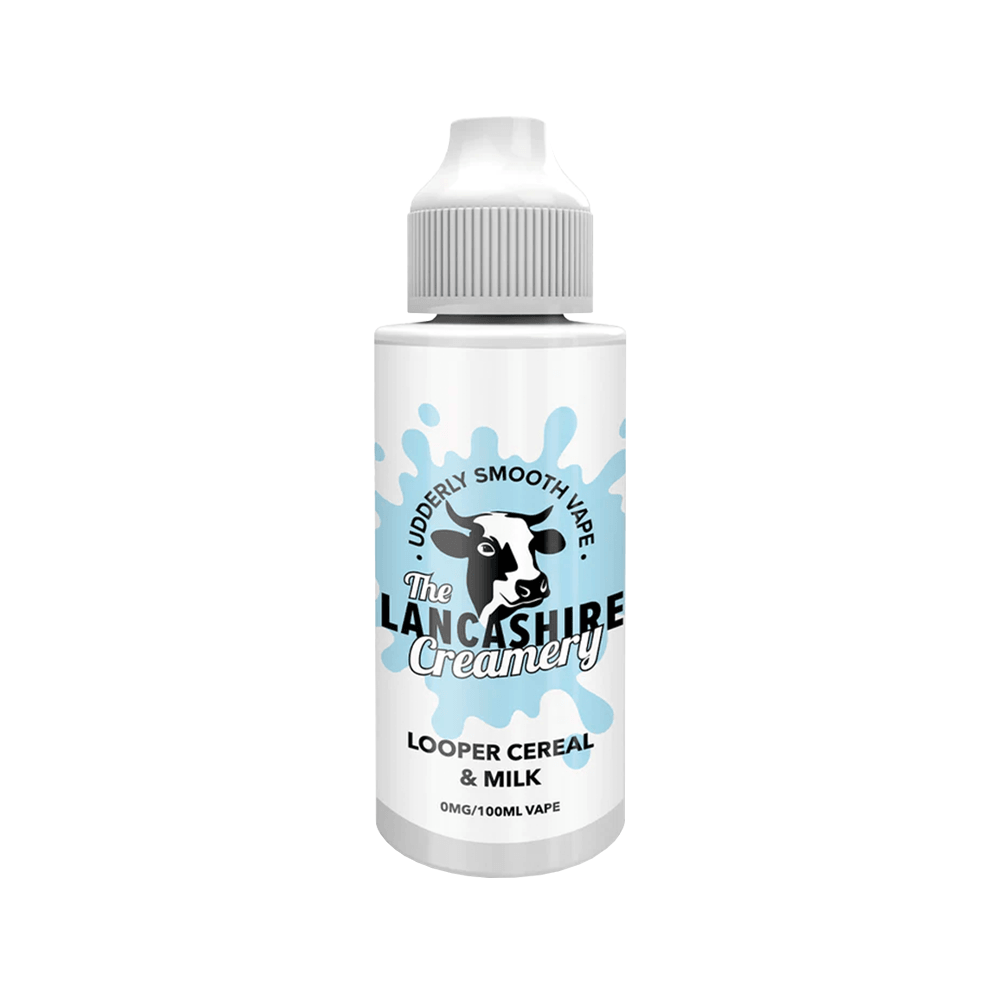 Lancashire Creamery vape juice bottle, Looper Cereal & Milk flavour, 100ml.