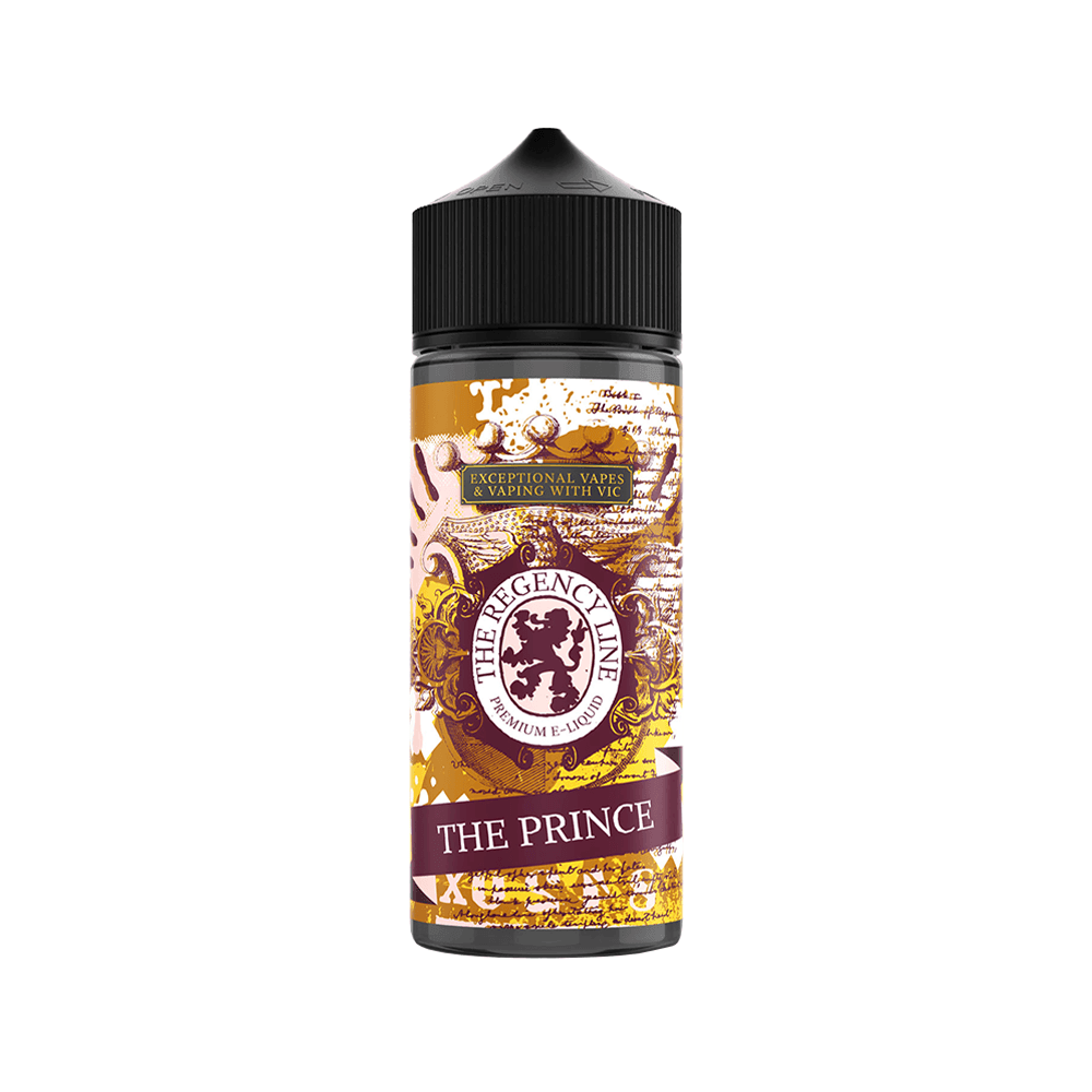 The Regency Line "The Prince" 100ml shortfill vape juice bottle with ornate design.