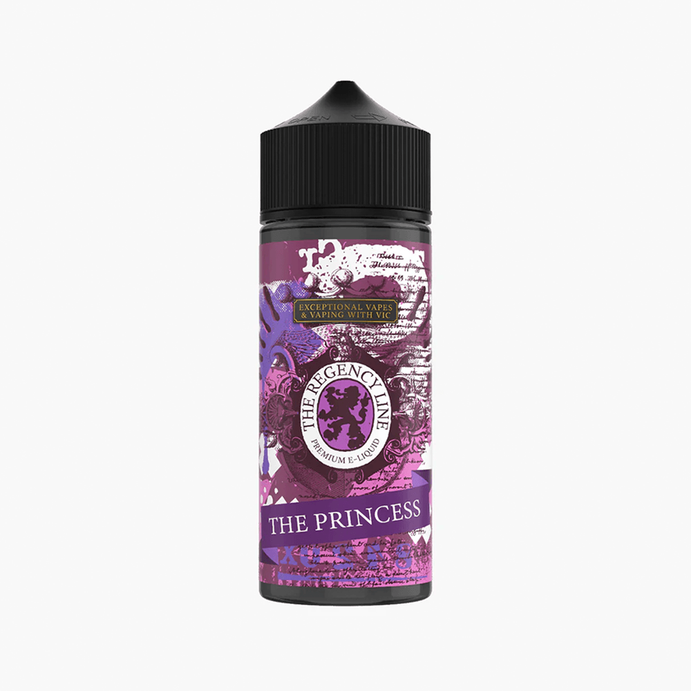 The Regency Line's "The Princess" vape juice, 100ml shortfill bottle with purple label.