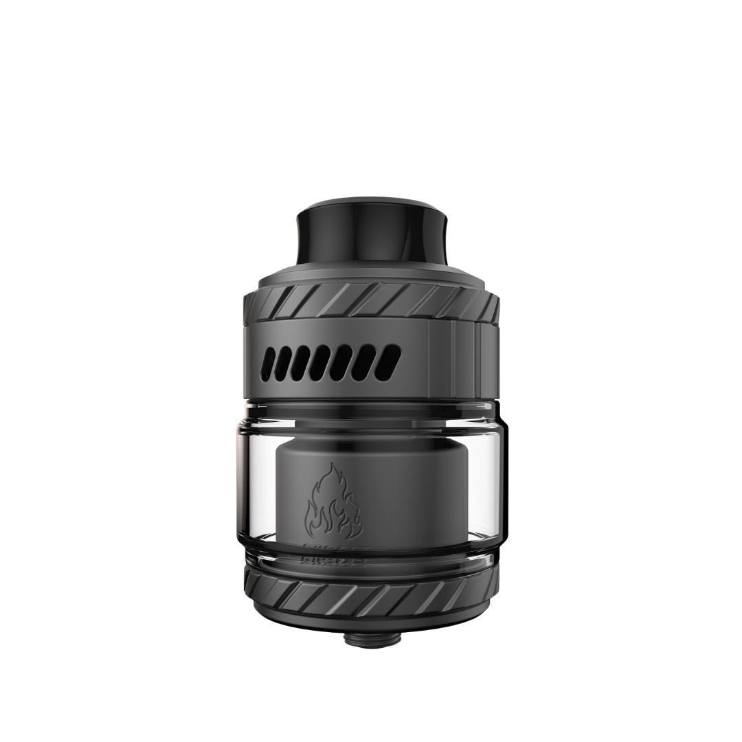 Gunmetal Thunderhead Creations Blaze Max RTA with a flame logo on the glass chamber.