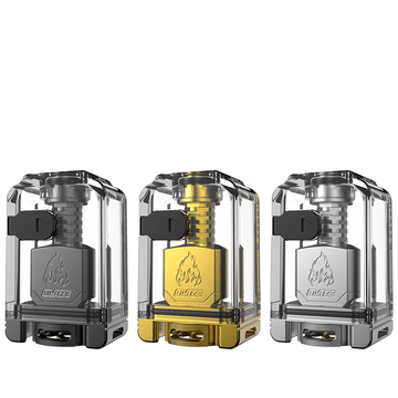 Three Thunderhead Creations Blaze RBA tanks in silver and gold, displayed side by side.