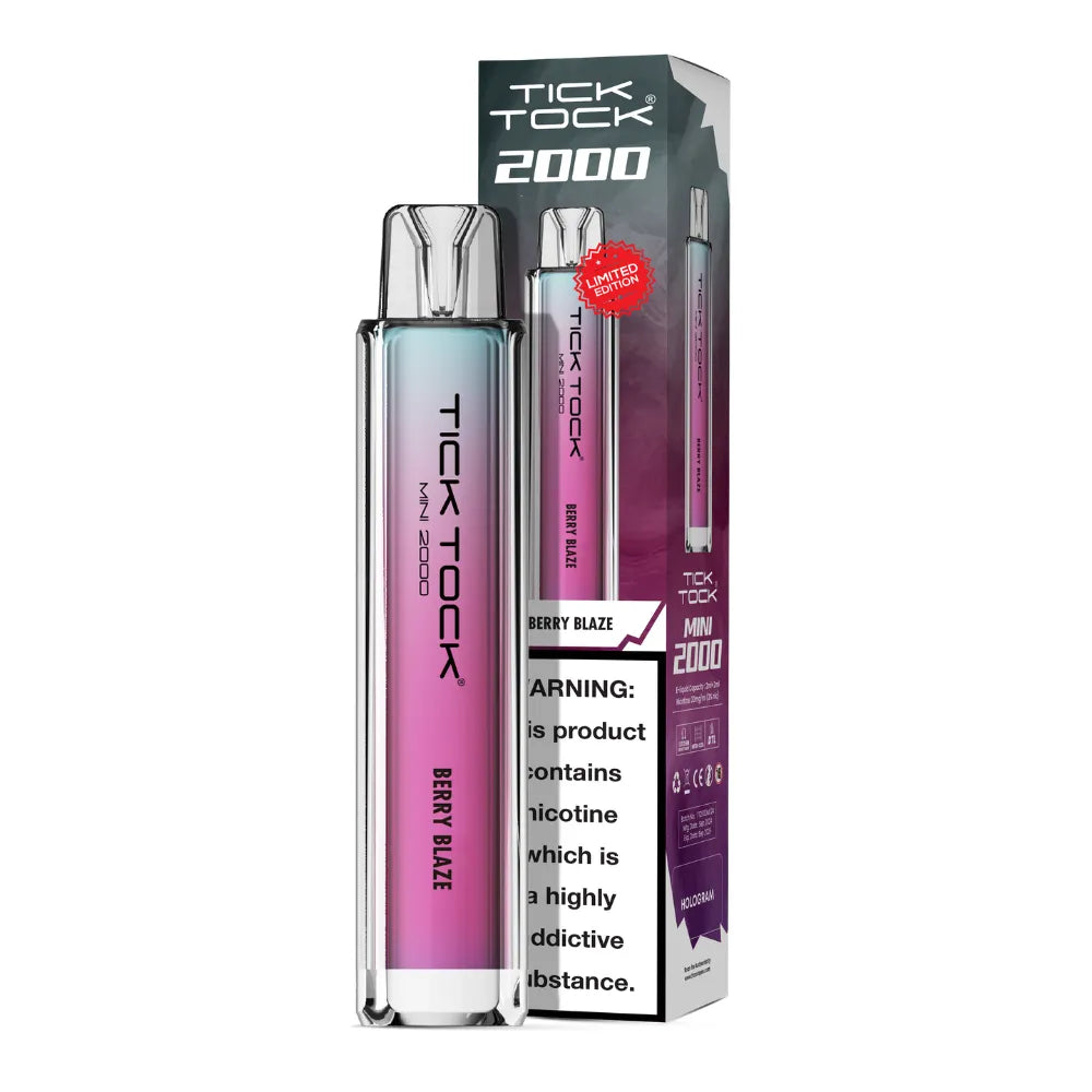 Tick Tock Mini 2000 Big Puff disposable vape in Berry Blaze flavour