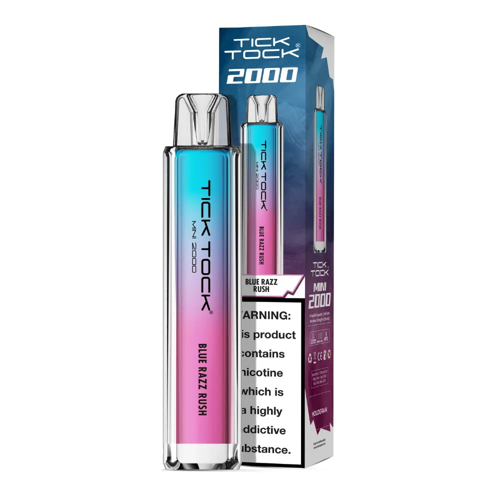 Tick Tock Mini 2000 Big Puff disposable vape in Blue Razz Rush flavour