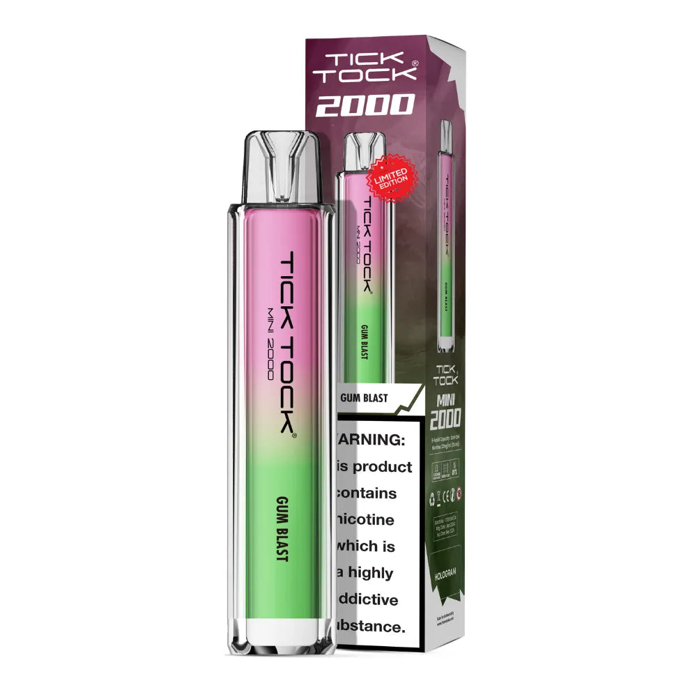 Tick Tock Mini 2000 Big Puff disposable vape in Gum Blast flavour