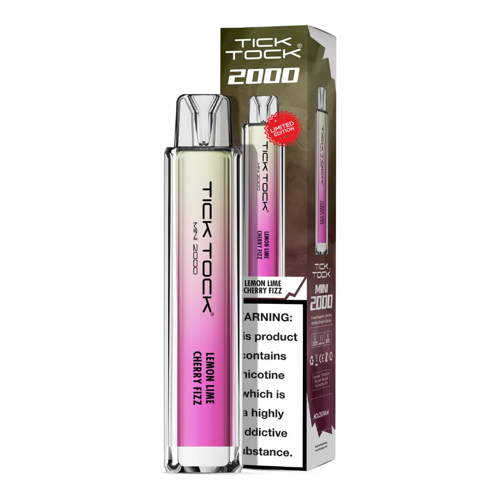 Tick Tock Mini 2000 Big Puff disposable vape in Lemon Lime Cherry Fizz flavour