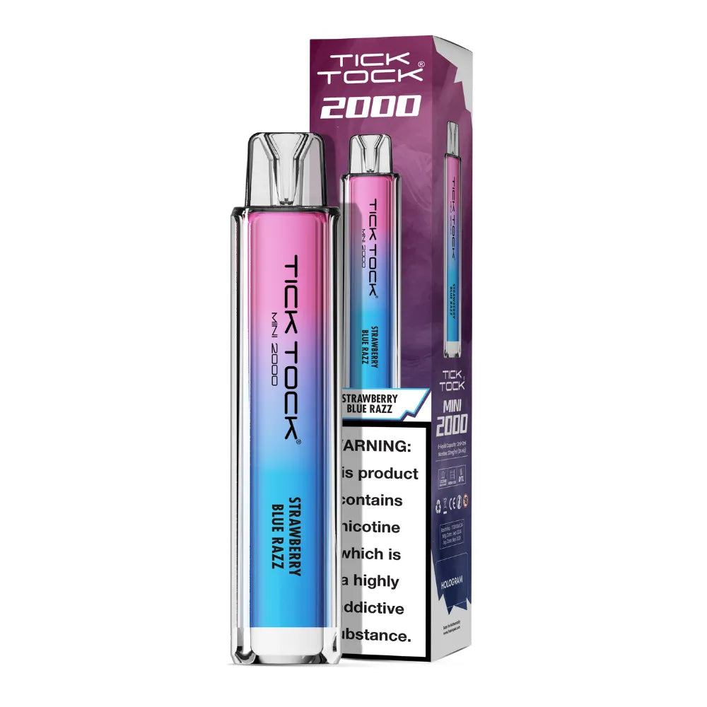 Tick Tock Mini 2000 Big Puff disposable vape in Strawberry Blue Razz flavour