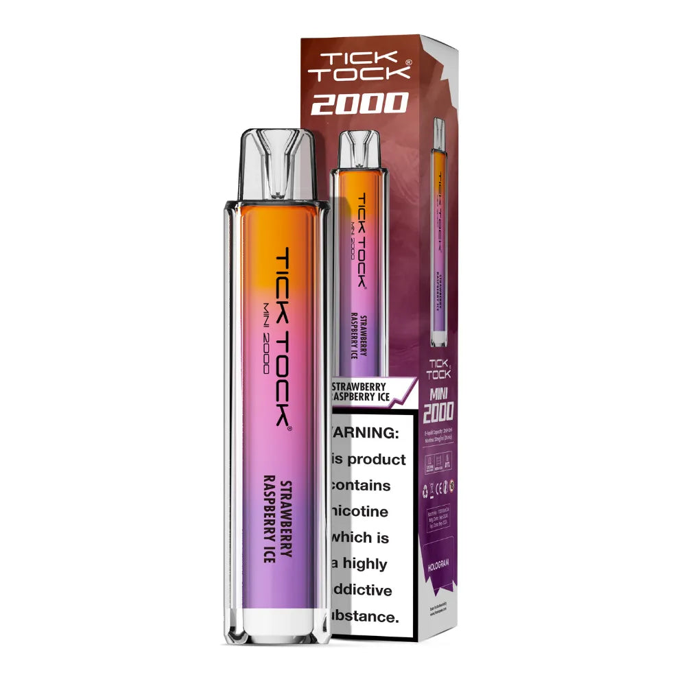 Tick Tock Mini 2000 Big Puff disposable vape in Strawberry Raspberry Ice flavour