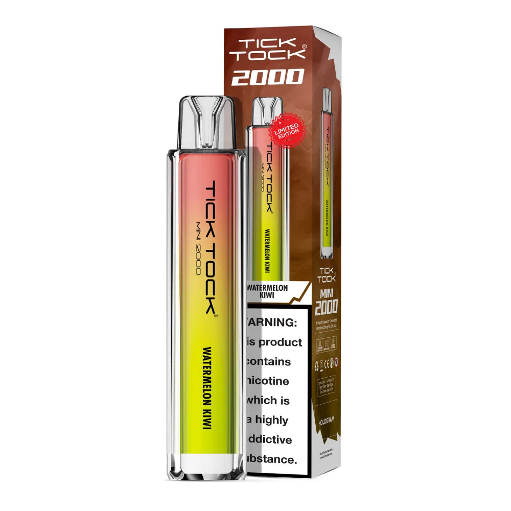 Tick Tock Mini 2000 Big Puff disposable vape in Watermelon Kiwi flavour