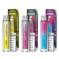 Tick Tock Mini 2000 Big Puff disposable vapes in three vibrant flavours: Banana Ice,Berry Blaze, and Blue Razz Blast.