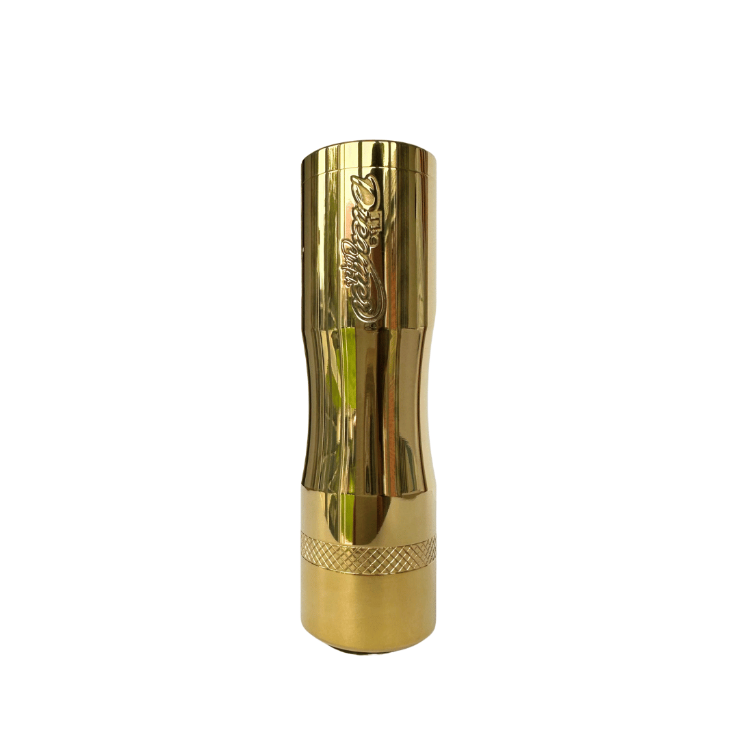 Gold Times Vape Dreamer Clutch Mech Mod with engraved logo, standing upright.