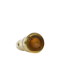 Times Vape Dreamer Clutch mech mod fire button, gold with amber detail.