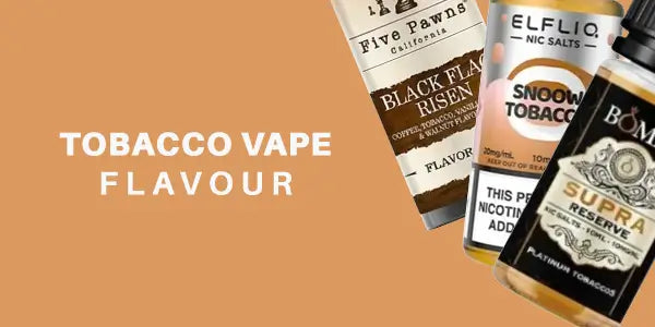 Authentic tobacco flavored e-liquids and nicotine salts for transitioning smokers featuring Five Pawns, Bombo and Elfliq.