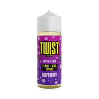 Bottle of Twist E-Liquid, Grape Berry flavour, 100ml shortfill with purple label.