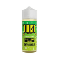 Twist E-Liquid 100ml shortfill bottle, honeydew melon flavour, with green label and fruit graphics.