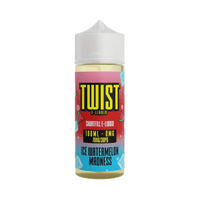 Twist E-Liquid 100ml bottle, Ice Watermelon Madness flavour, with vibrant red and blue label.