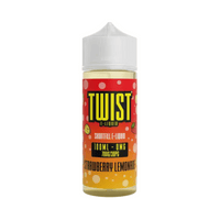 Twist E-Liquid 100ml shortfill, strawberry lemonade flavour, vibrant red-yellow label.