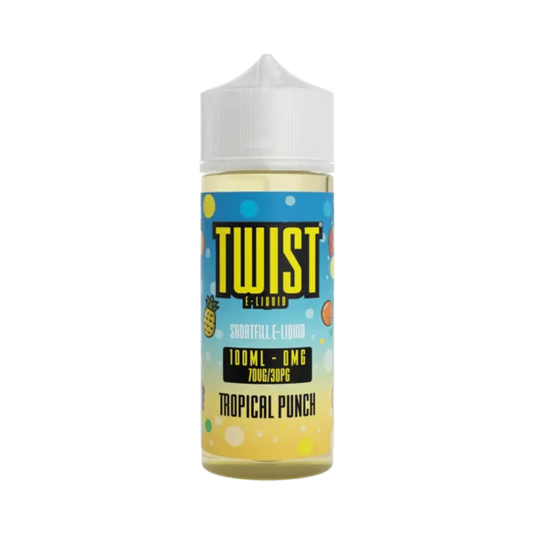 Twist E-Liquid 100ml Tropical Punch bottle with colourful fruit-themed label.