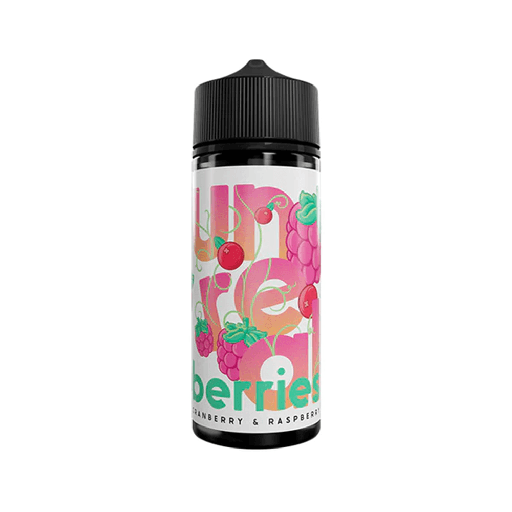 Unreal Berries e-liquid bottle, featuring cranberries and raspberries on the label.