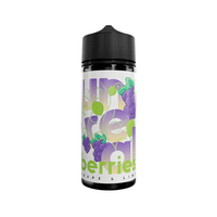 E-liquid bottle with grape and lime design, labelled "Unreal Berries."