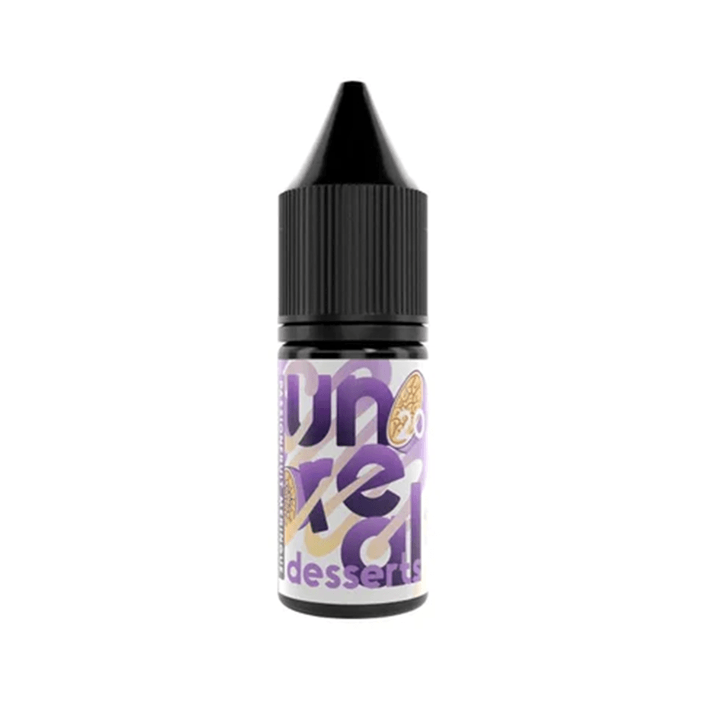 Unreal Desserts 10ml e-liquid bottle with purple and gold label.