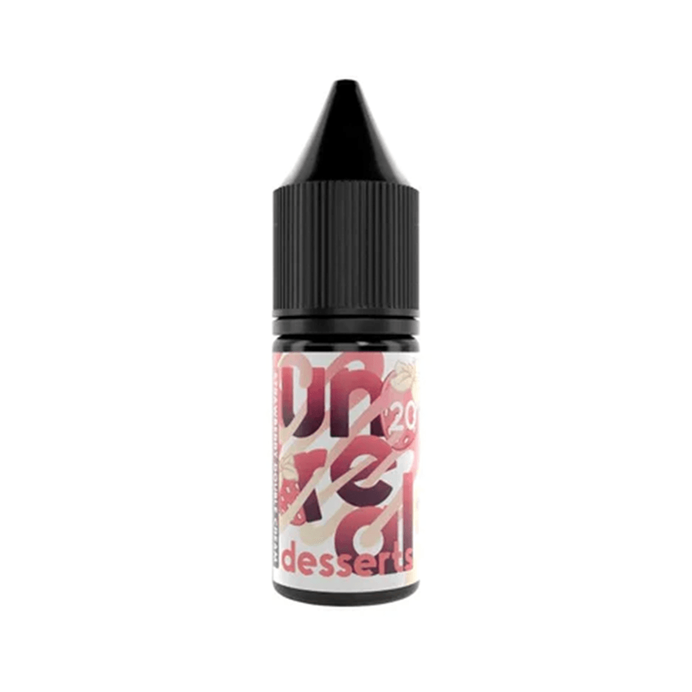 Unreal Desserts 10ml vape juice bottle with a colourful, abstract label design.