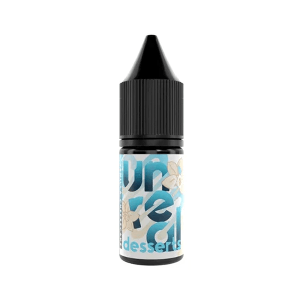 Unreal Desserts 10ml vape juice bottle with floral design on the label.