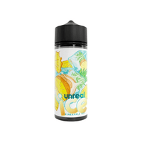 Unreal Ice Pineapple Ice 100ml shortfill bottle with pineapple graphics on a white background.