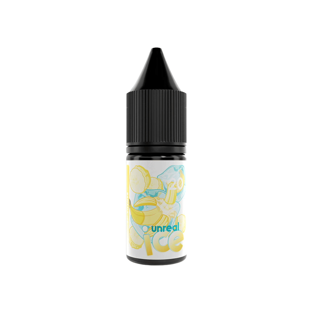 Unreal Ice Banana 10ml salt e-liquid bottle with a colourful label design.