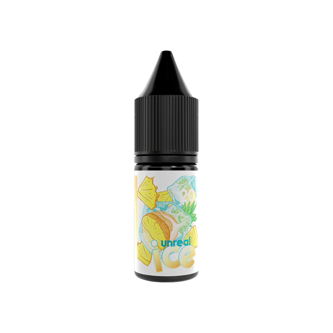 Unreal Ice Pineapple 10ml vape juice bottle with pineapple illustrations on the label.