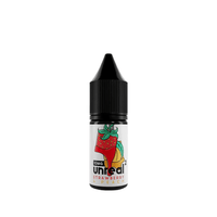 E-liquid bottle with a strawberry and peach label design.