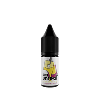 Unreal Pineapple Passionfruit vape juice bottle with black cap, 10mg nicotine strength.