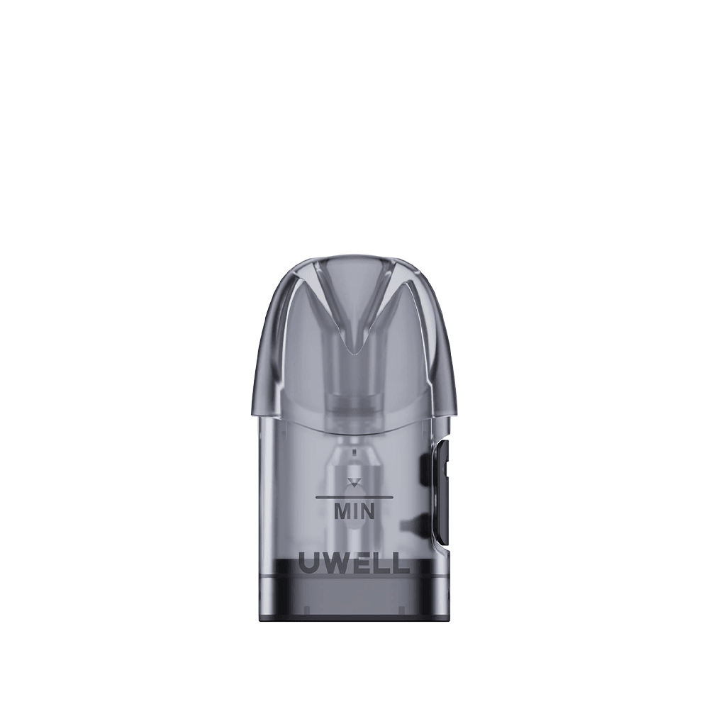 Uwell Caliburn A3S replacement pod with a transparent design and "MIN" mark.