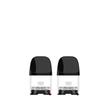 Two Uwell Caliburn G2 replacement pods with black caps on a white background.