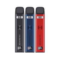 Three Uwell Caliburn G3 pod vape kits in black, blue, and red, displayed upright.