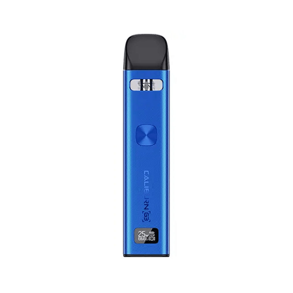 Uwell Caliburn G3 Pod Vape Kit in blue, sleek design, shown upright.