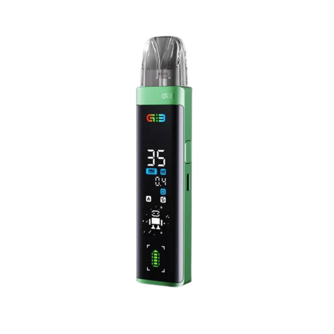 Uwell Caliburn G3 Pro Pod Vape Kit in emerald green with digital display and sleek design.