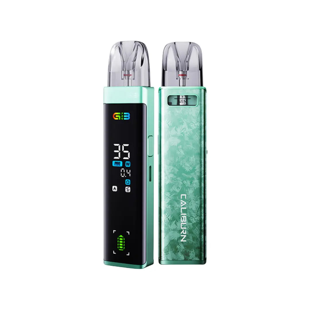 Uwell Caliburn G3 Pro Pod Vape Kit in Frozen Green with digital display and sleek design.