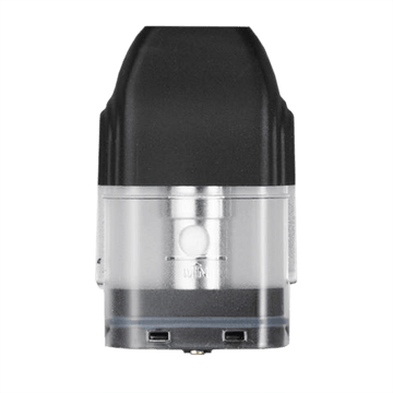 Uwell Caliburn replacement pod, black and transparent design, single pod view.