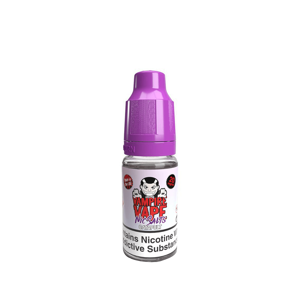 Vampire Vape Nic Salts bottle with a purple cap and bold logo on a white background.