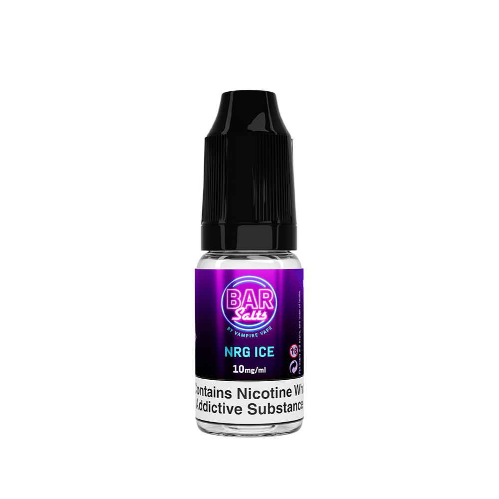 Vampire Vape Bar Salts NRG Ice 10ml bottle with black cap and purple label.