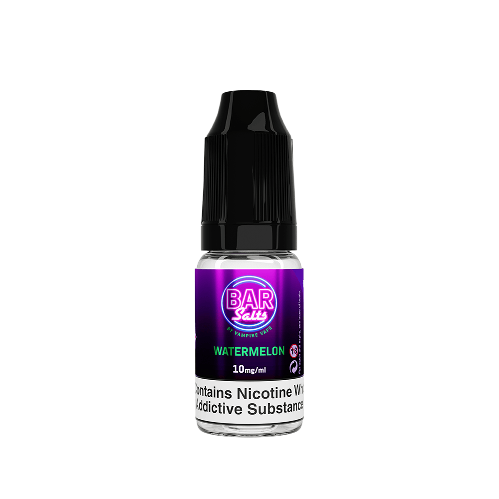 Vampire Vape Bar Salts Watermelon 10ml bottle with black cap and purple label.