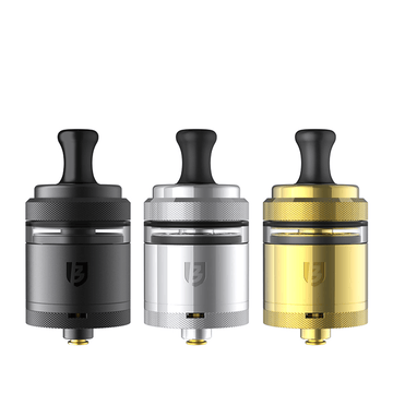 Three Vandy Vape Berserker V3 MTL RTA tanks in black, silver, and gold.