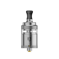 Vandy Vape BSKR Mini V3 MTL RTA in silver with black drip tip, shown on a white background.